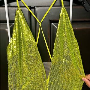 Halston Heritage Yellow Sequin Prom Dress